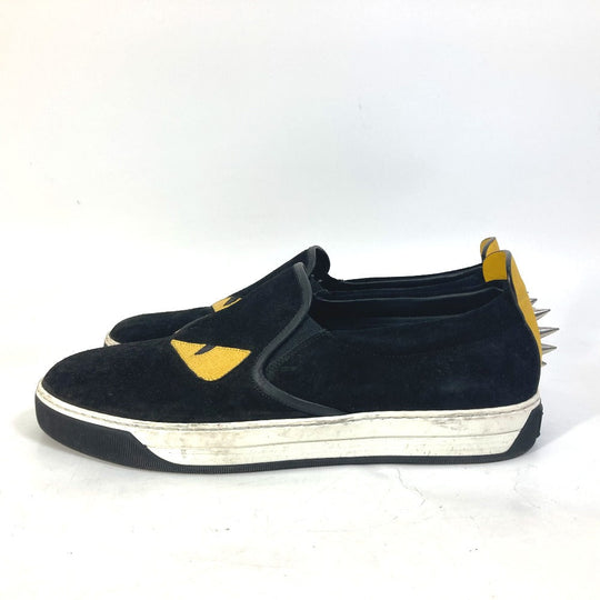 FENDI Slip-on suede black sneakers Monster Bugs mens 8 Used Authentic