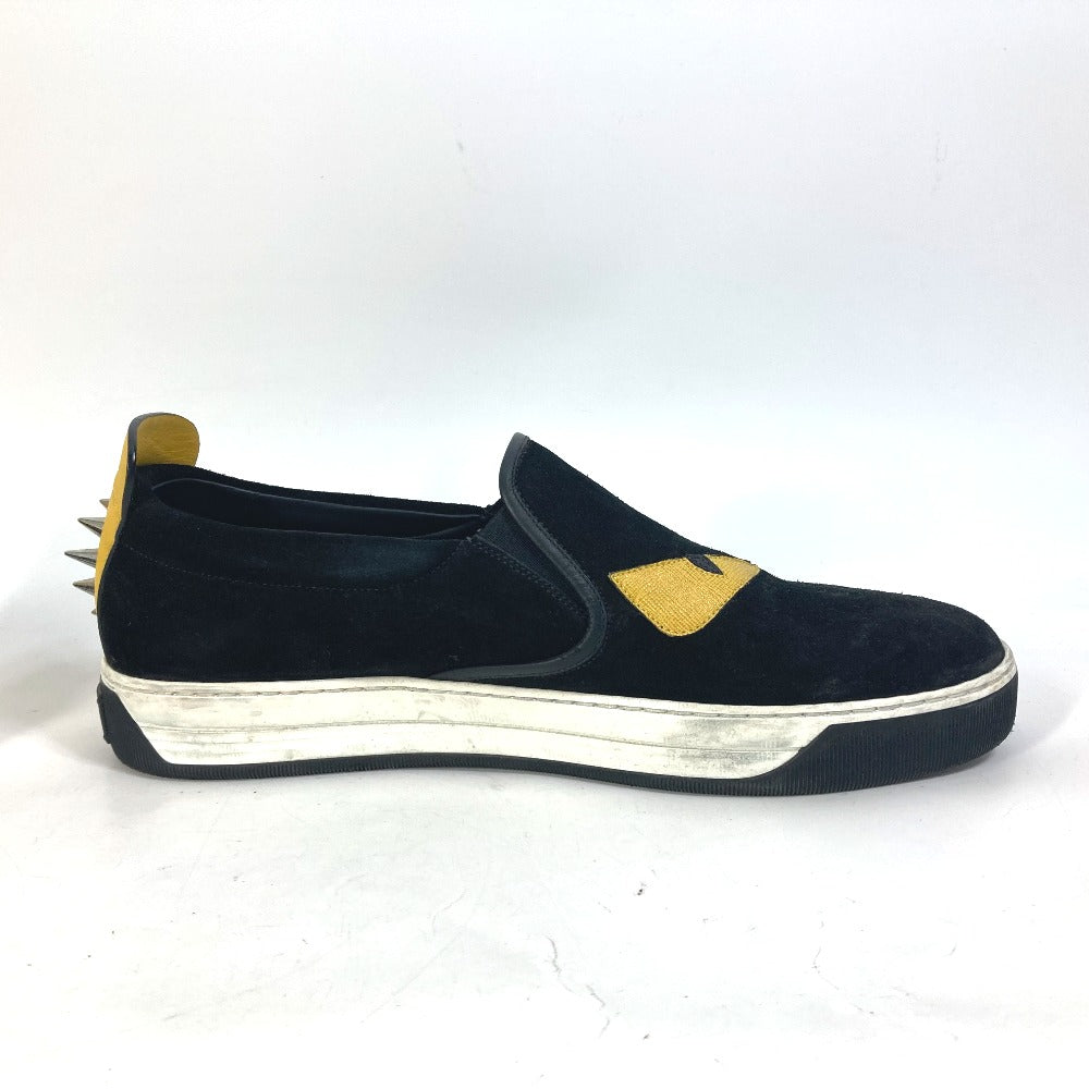 FENDI Slip-on suede black sneakers Monster Bugs mens 8 Used Authentic
