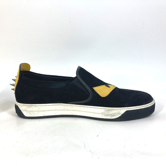FENDI Slip-on suede black sneakers Monster Bugs mens 8 Used Authentic