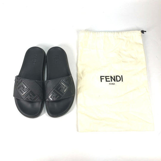FENDI Sandals 7X1377 rubber black pool sandals shower sandals logo mens 9 Used Authentic