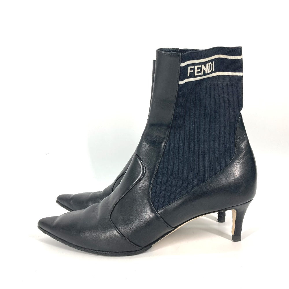 FENDI boots knit black Heel logo sneaker boots knit boots Women 36 Used Authentic