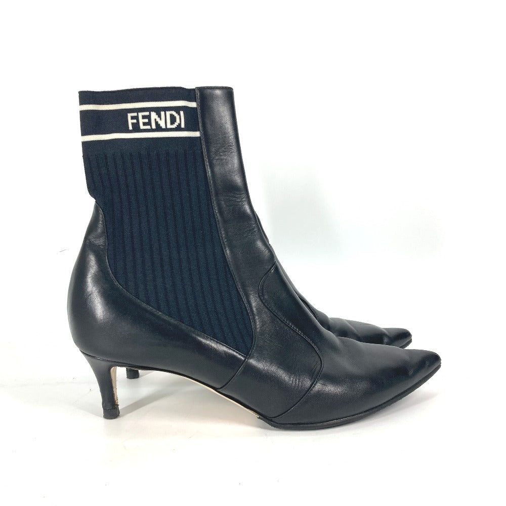 FENDI boots knit black Heel logo sneaker boots knit boots Women 36 Used Authentic