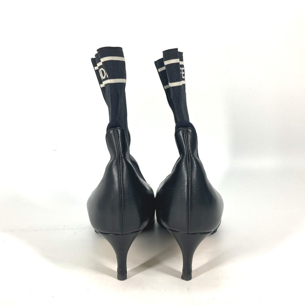 FENDI boots knit black Heel logo sneaker boots knit boots Women 36 Used Authentic