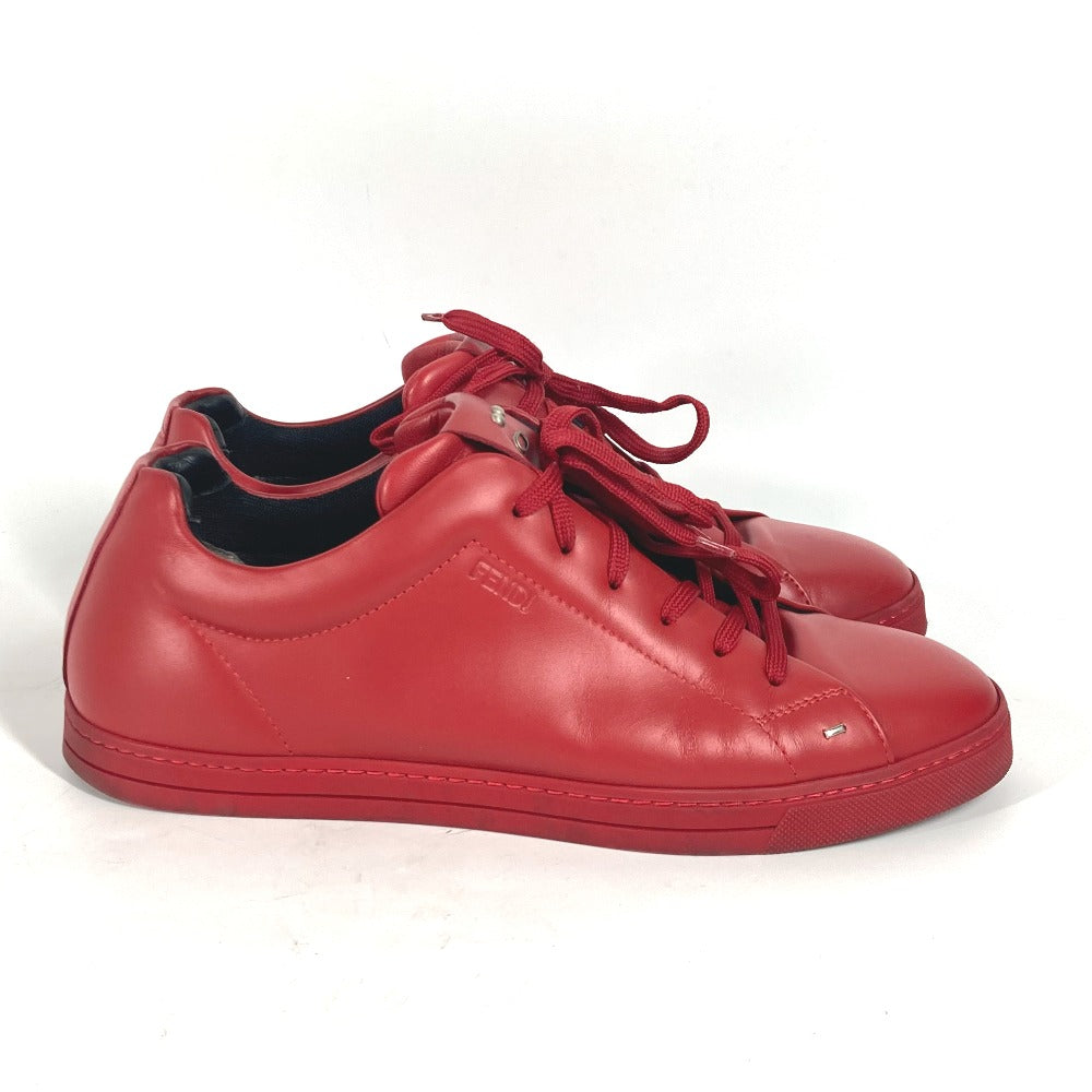 FENDI sneakers 7E1008 leather Red Face Studs mens 8 Used Authentic