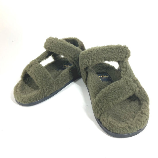 FENDI Sandals 8X8229 Fur, Rubber khaki fur Women 36 Used Authentic