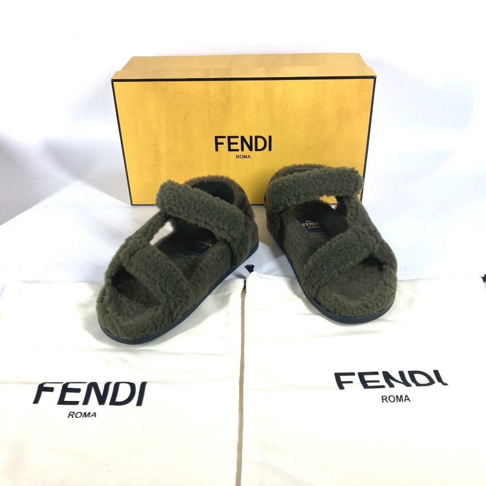 FENDI Sandals 8X8229 Fur, Rubber khaki fur Women 36 Used Authentic