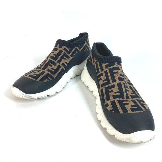 FENDI sneakers 7E1254 Canvas, Leather Brown Zucca Slip-ons Women 8 Used Authentic
