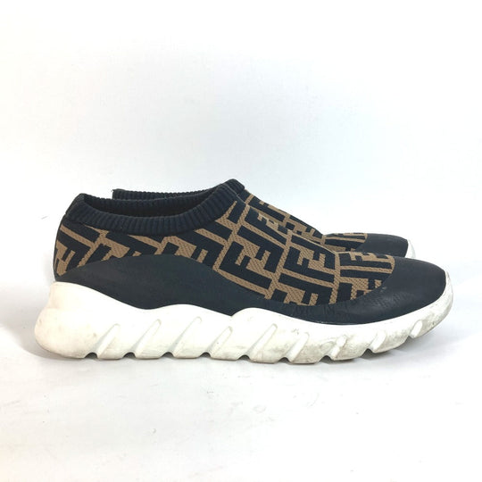 FENDI sneakers 7E1254 Canvas, Leather Brown Zucca Slip-ons Women 8 Used Authentic