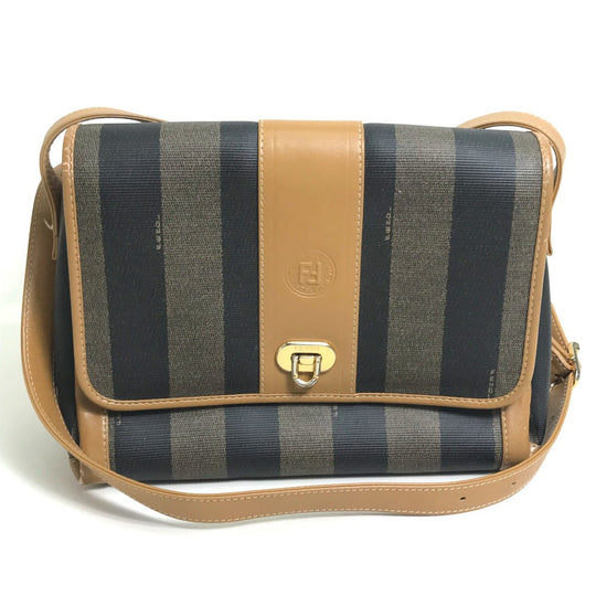 FENDI Shoulder Bag PVC / Leather Brown x black vintage Pecan