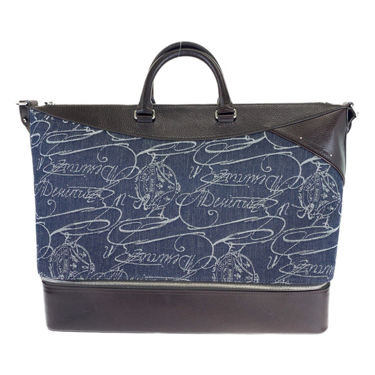 Berluti Boston Duffel bag Leather, Denim Navy brown Boston Duffel bag Shoulder Bag 2way Viaggio denim mens Used Authentic