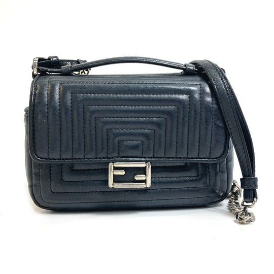 FENDI Shoulder Bag 8M0371 leather black Pochette Crossbody Double micro baguette Women Used Authentic