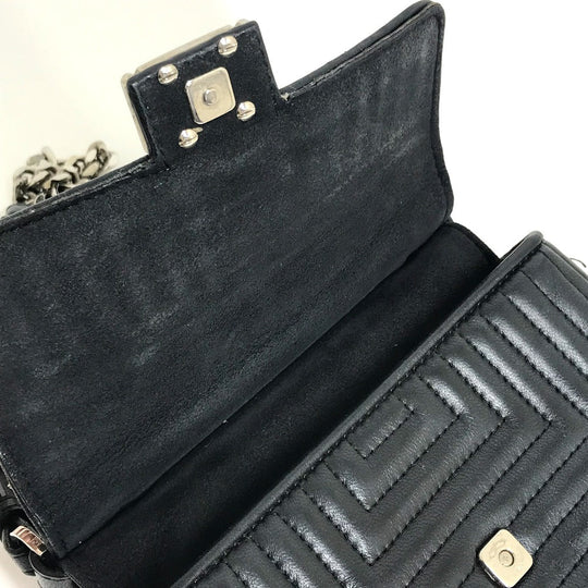 FENDI Shoulder Bag 8M0371 leather black Pochette Crossbody Double micro baguette Women Used Authentic