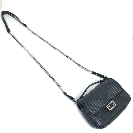FENDI Shoulder Bag 8M0371 leather black Pochette Crossbody Double micro baguette Women Used Authentic