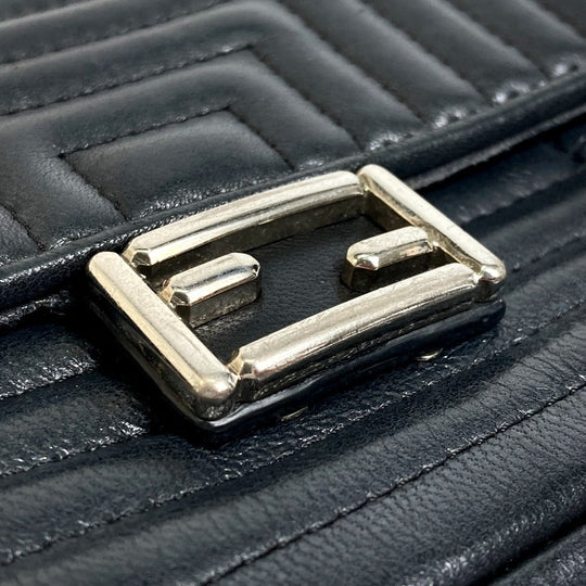 FENDI Shoulder Bag 8M0371 leather black Pochette Crossbody Double micro baguette Women Used Authentic