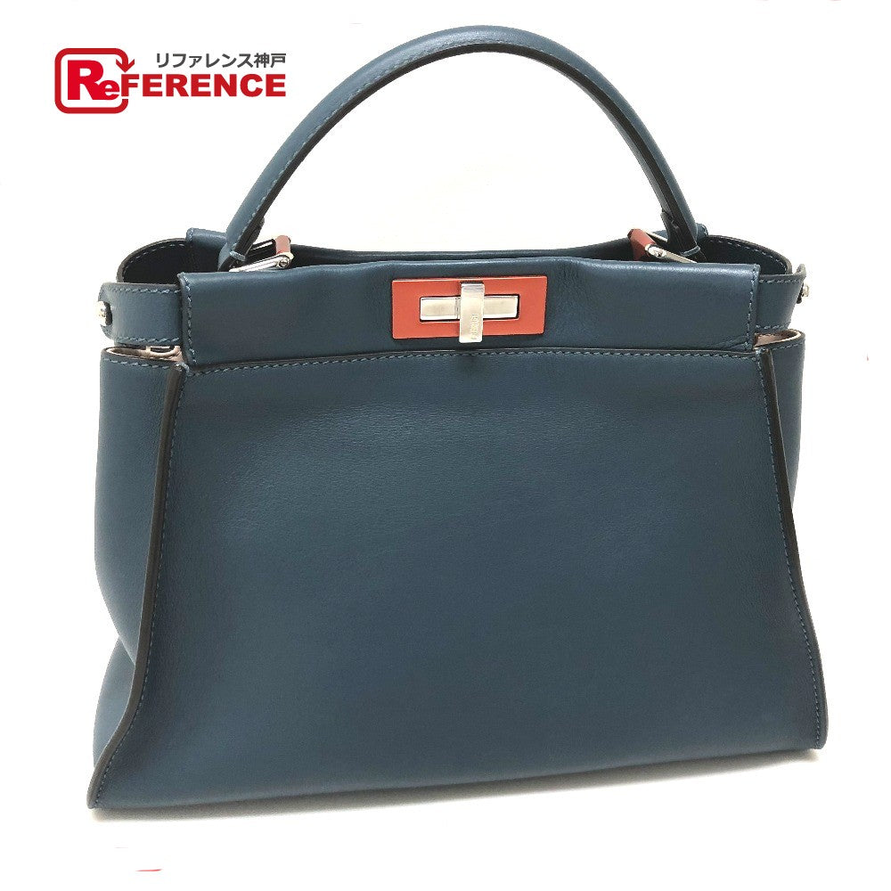 FENDI Handbag 8BN290 leather blue Peek-a-boo regular Women Used Authentic