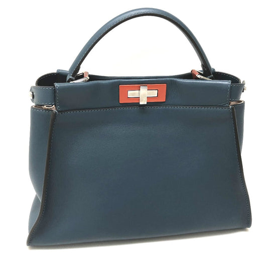 FENDI Handbag 8BN290 leather blue Peek-a-boo regular Women Used Authentic