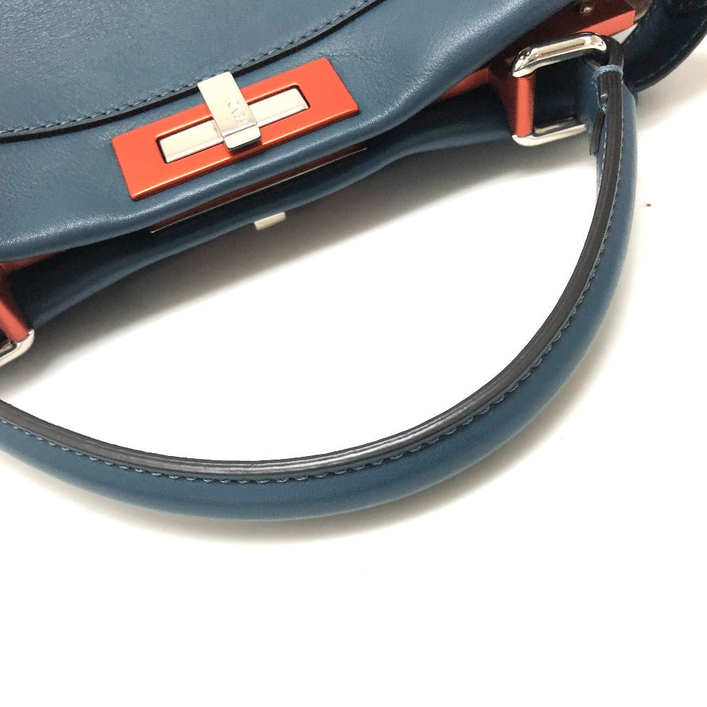 FENDI Handbag 8BN290 leather blue Peek-a-boo regular Women Used Authentic