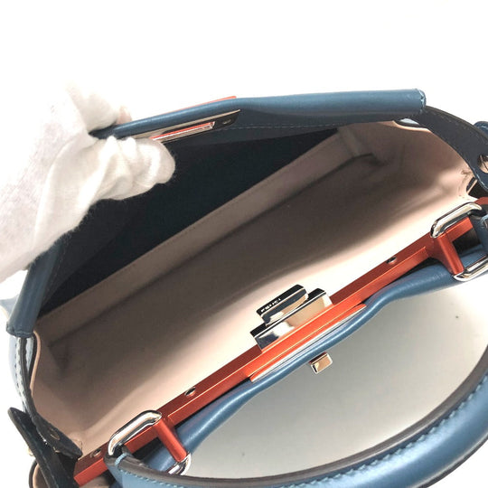 FENDI Handbag 8BN290 leather blue Peek-a-boo regular Women Used Authentic