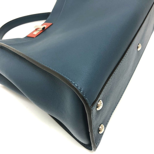 FENDI Handbag 8BN290 leather blue Peek-a-boo regular Women Used Authentic