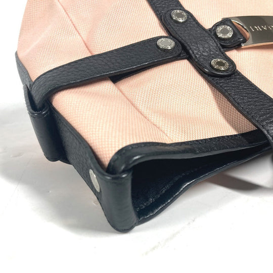 BVLGARI Shoulder Bag Canvas / leather Pink beige type logo metal plate Women Used Authentic