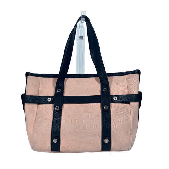 BVLGARI Shoulder Bag Canvas / leather Pink beige type logo metal plate Women Used Authentic