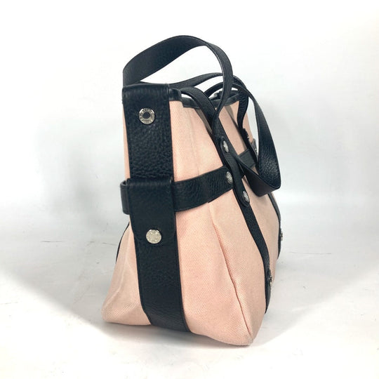 BVLGARI Shoulder Bag Canvas / leather Pink beige type logo metal plate Women Used Authentic