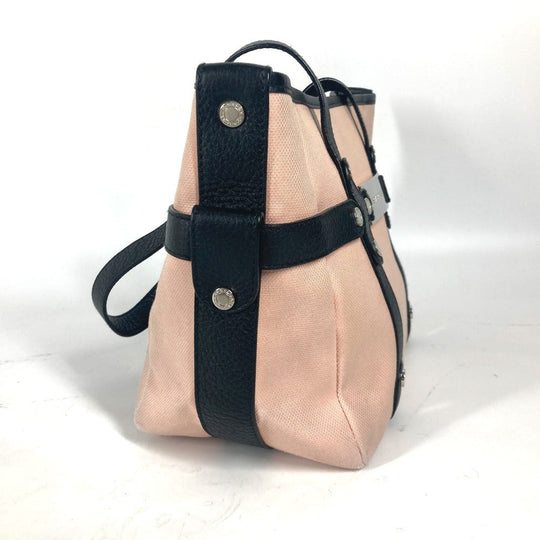 BVLGARI Shoulder Bag Canvas / leather Pink beige type logo metal plate Women Used Authentic