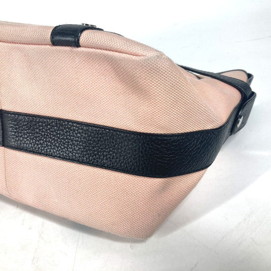 BVLGARI Shoulder Bag Canvas / leather Pink beige type logo metal plate Women Used Authentic
