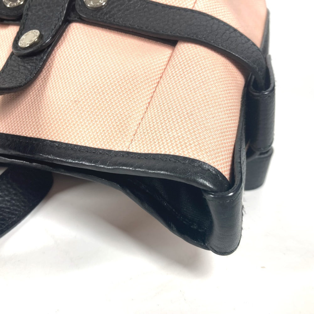 BVLGARI Shoulder Bag Canvas / leather Pink beige type logo metal plate Women Used Authentic
