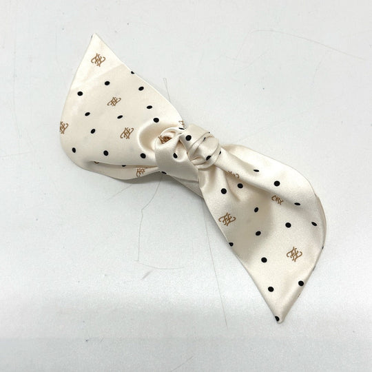 FENDI Valletta silk beige Polka dot logo ribbon Women Used Authentic