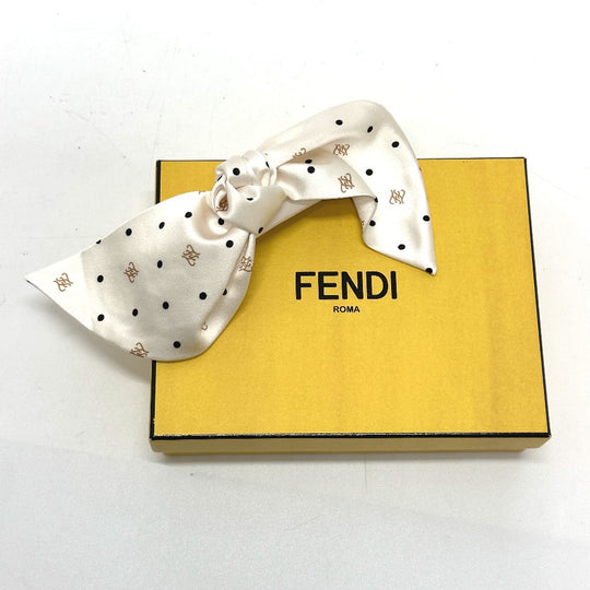 FENDI Valletta silk beige Polka dot logo ribbon Women Used Authentic