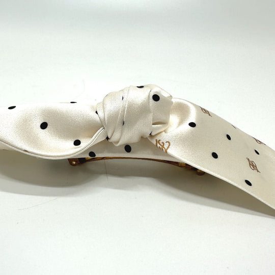 FENDI Valletta silk beige Polka dot logo ribbon Women Used Authentic