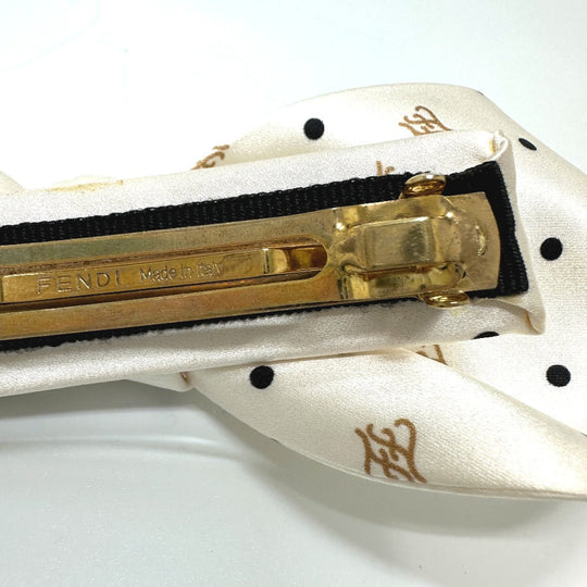 FENDI Valletta silk beige Polka dot logo ribbon Women Used Authentic
