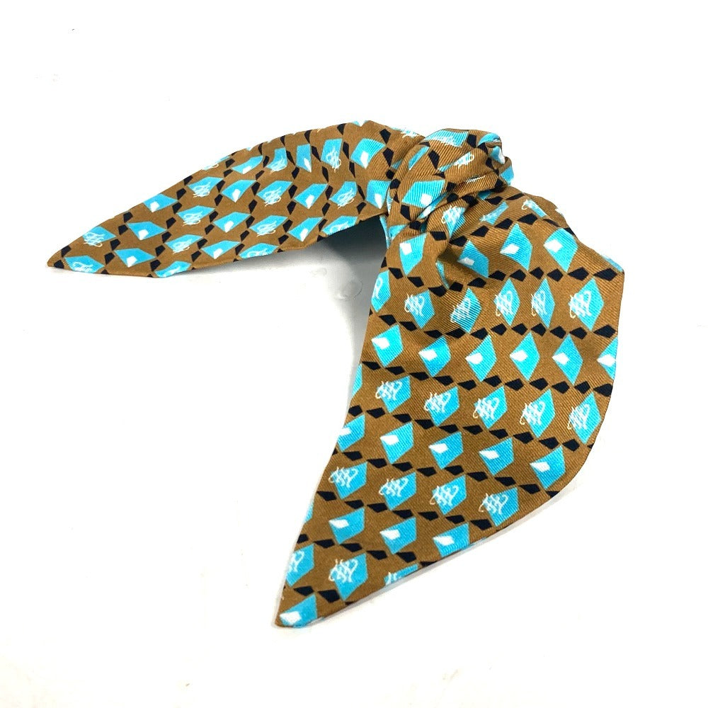 FENDI Valletta silk Brown logo hair clip Women Used Authentic