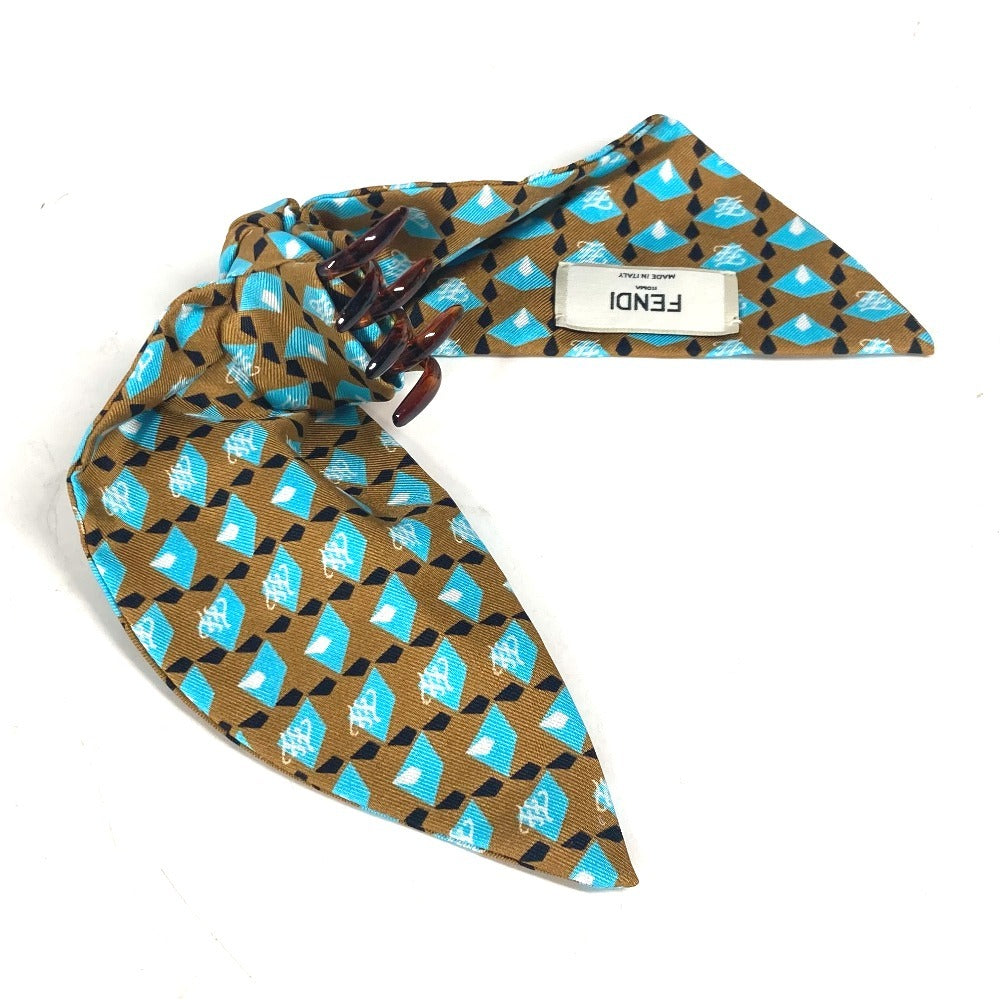 FENDI Valletta silk Brown logo hair clip Women Used Authentic