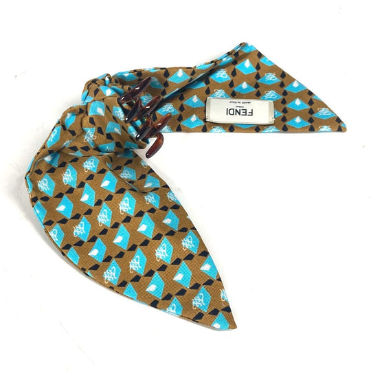 FENDI Valletta silk Brown logo hair clip Women Used Authentic