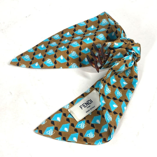 FENDI Valletta silk Brown logo hair clip Women Used Authentic