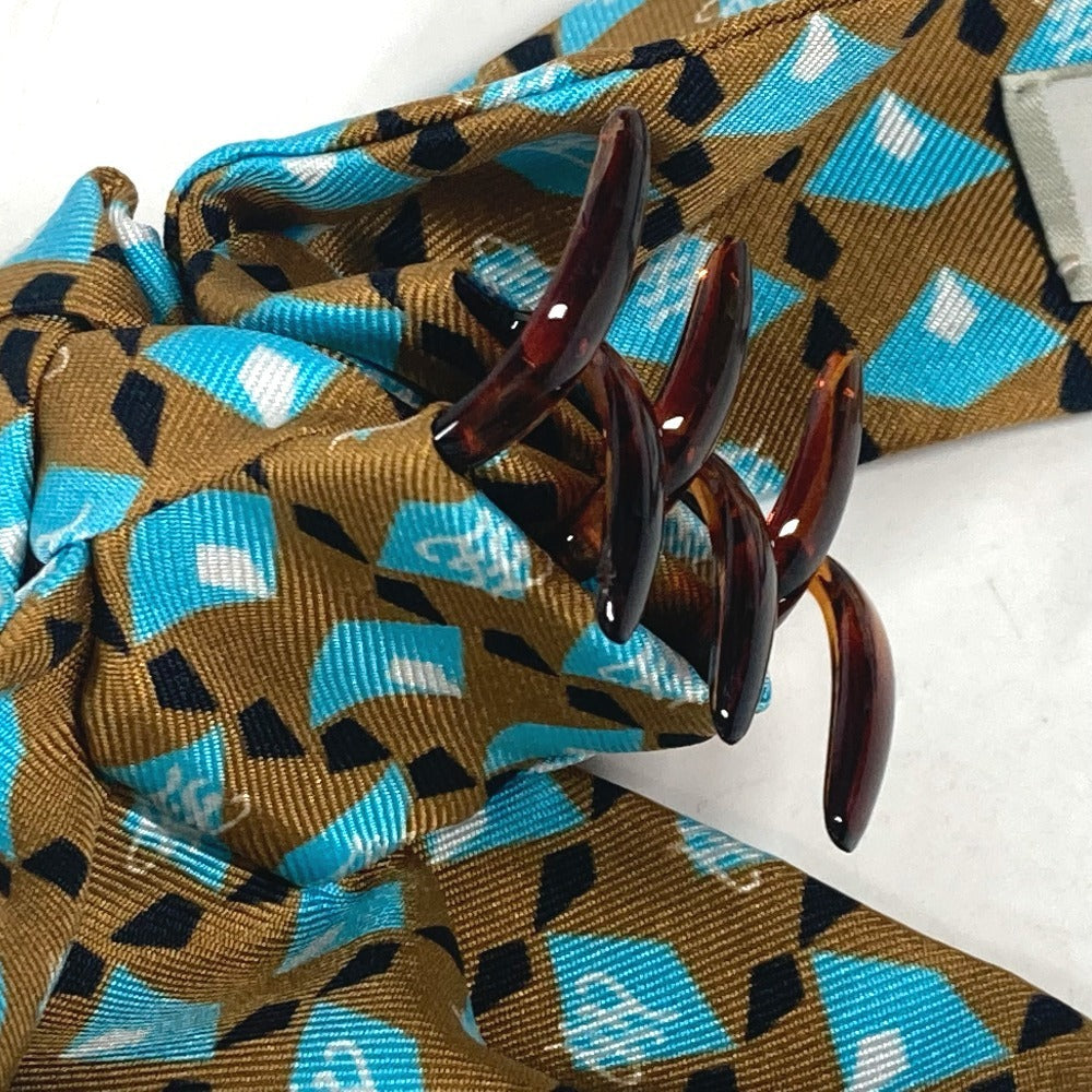 FENDI Valletta silk Brown logo hair clip Women Used Authentic