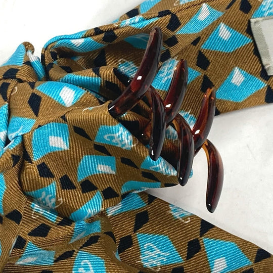 FENDI Valletta silk Brown logo hair clip Women Used Authentic