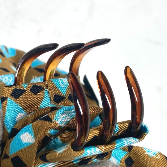 FENDI Valletta silk Brown logo hair clip Women Used Authentic