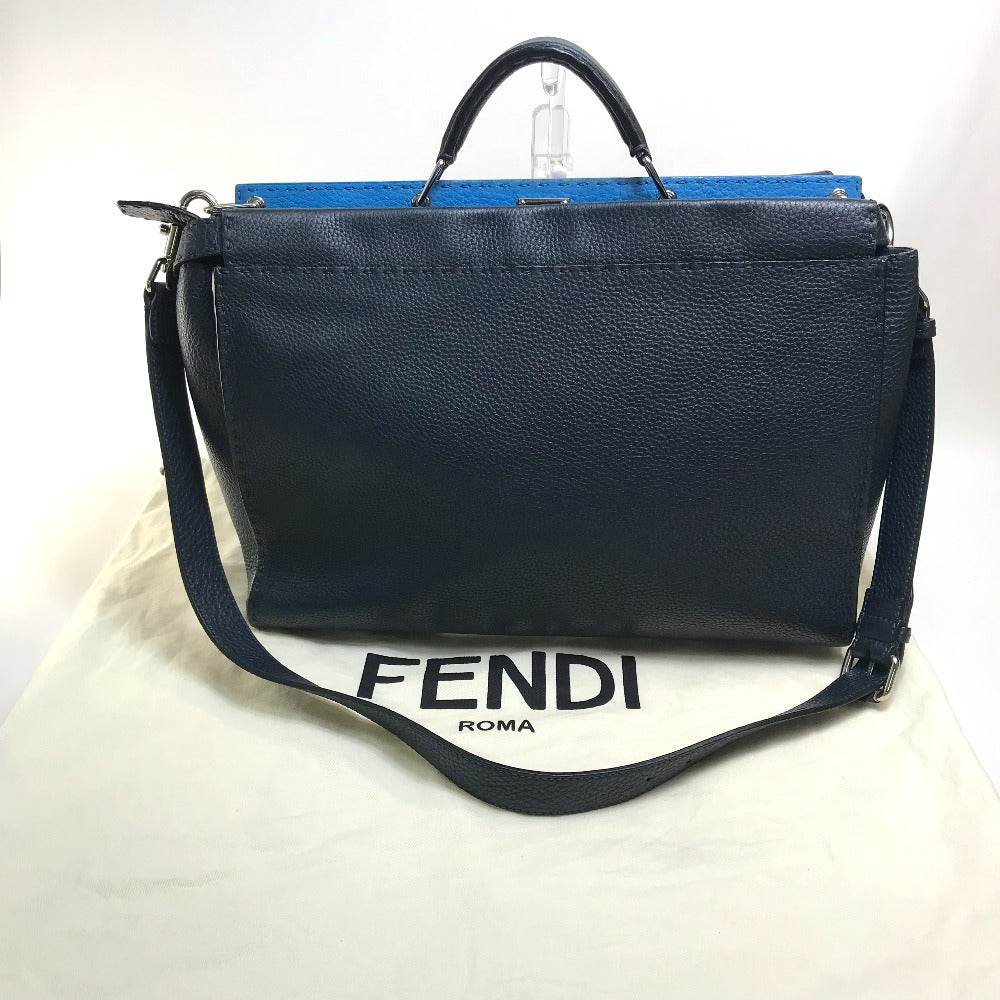 FENDI Business bag 7VA388 leather Navy x blue Celeria Peekaboo mens Used Authentic