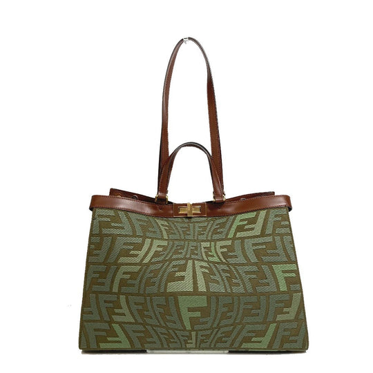 FENDI Tote Bag 8BH374 cotton green FF total pattern Peekaboo X Tote Women Used Authentic