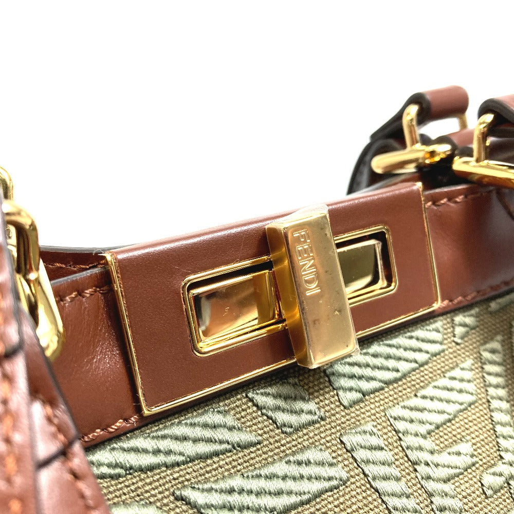 FENDI Tote Bag 8BH374 cotton green FF total pattern Peekaboo X Tote Women Used Authentic