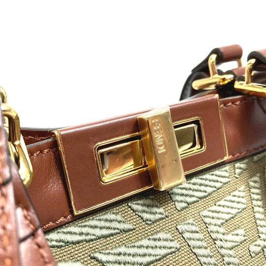 FENDI Tote Bag 8BH374 cotton green FF total pattern Peekaboo X Tote Women Used Authentic