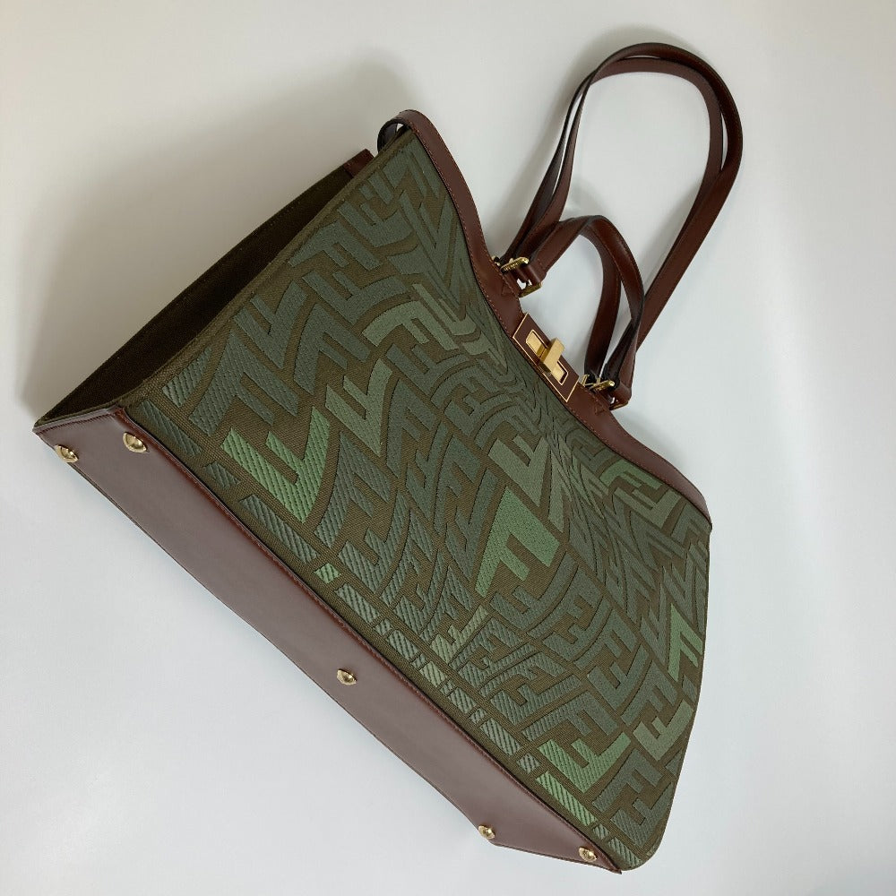 FENDI Tote Bag 8BH374 cotton green FF total pattern Peekaboo X Tote Women Used Authentic