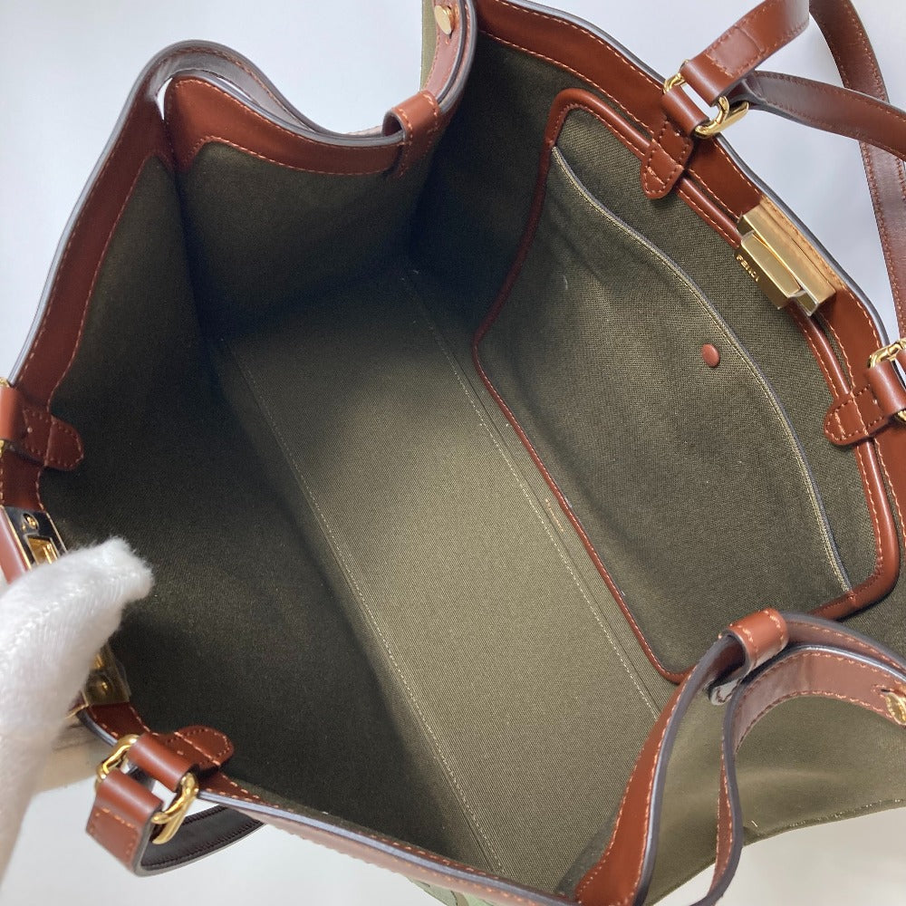 FENDI Tote Bag 8BH374 cotton green FF total pattern Peekaboo X Tote Women Used Authentic