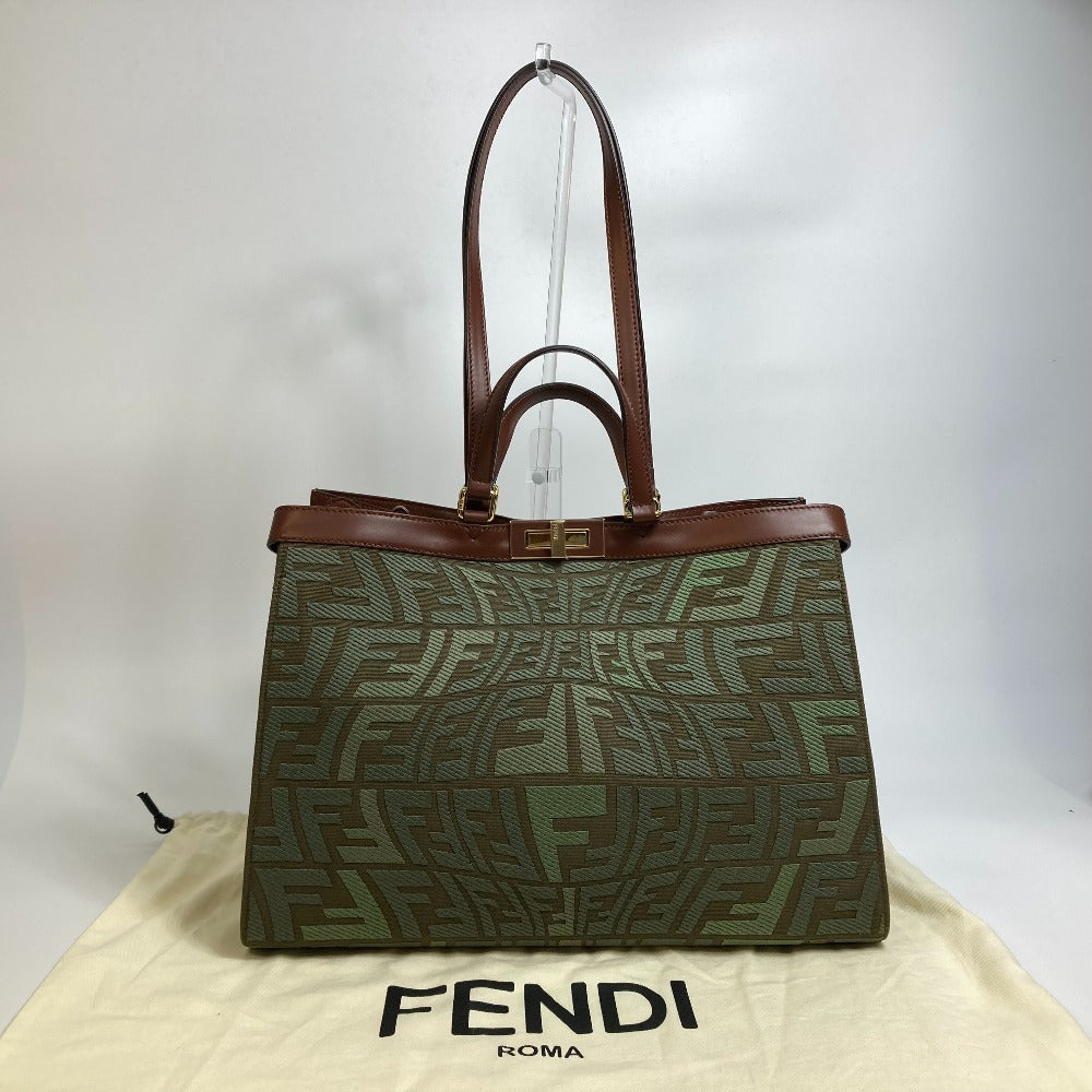 FENDI Tote Bag 8BH374 cotton green FF total pattern Peekaboo X Tote Women Used Authentic