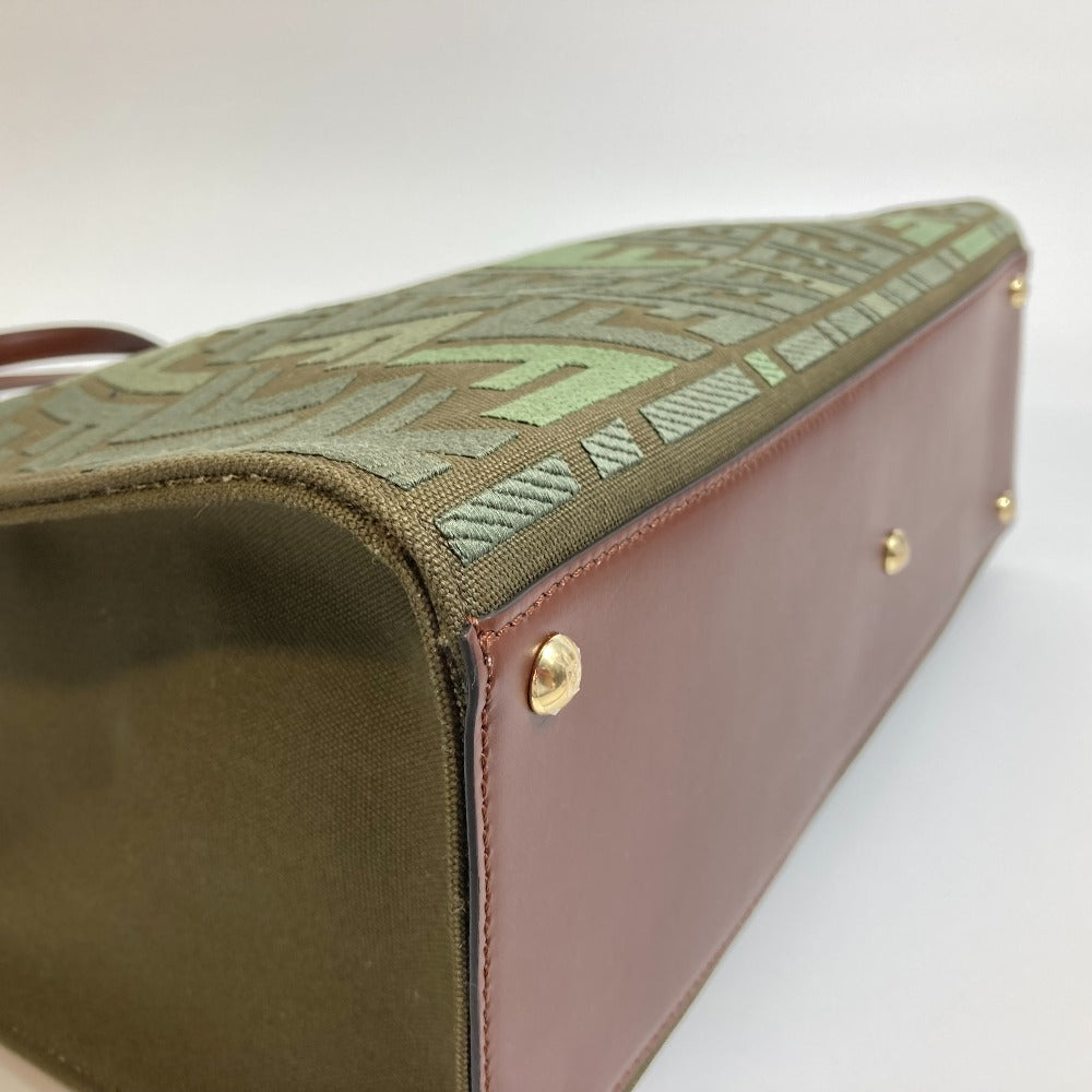 FENDI Tote Bag 8BH374 cotton green FF total pattern Peekaboo X Tote Women Used Authentic