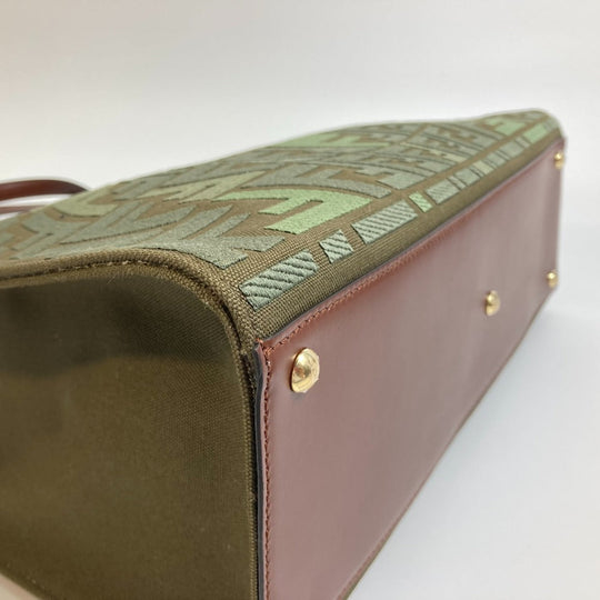 FENDI Tote Bag 8BH374 cotton green FF total pattern Peekaboo X Tote Women Used Authentic