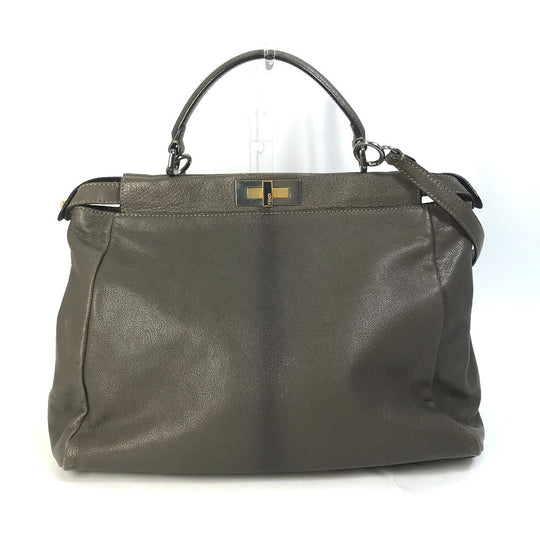 FENDI Handbag 8BN210 leather gray Inner Zucca Pattern Shoulder Bag Tote Bag Peekaboo Large Women Used Authentic
